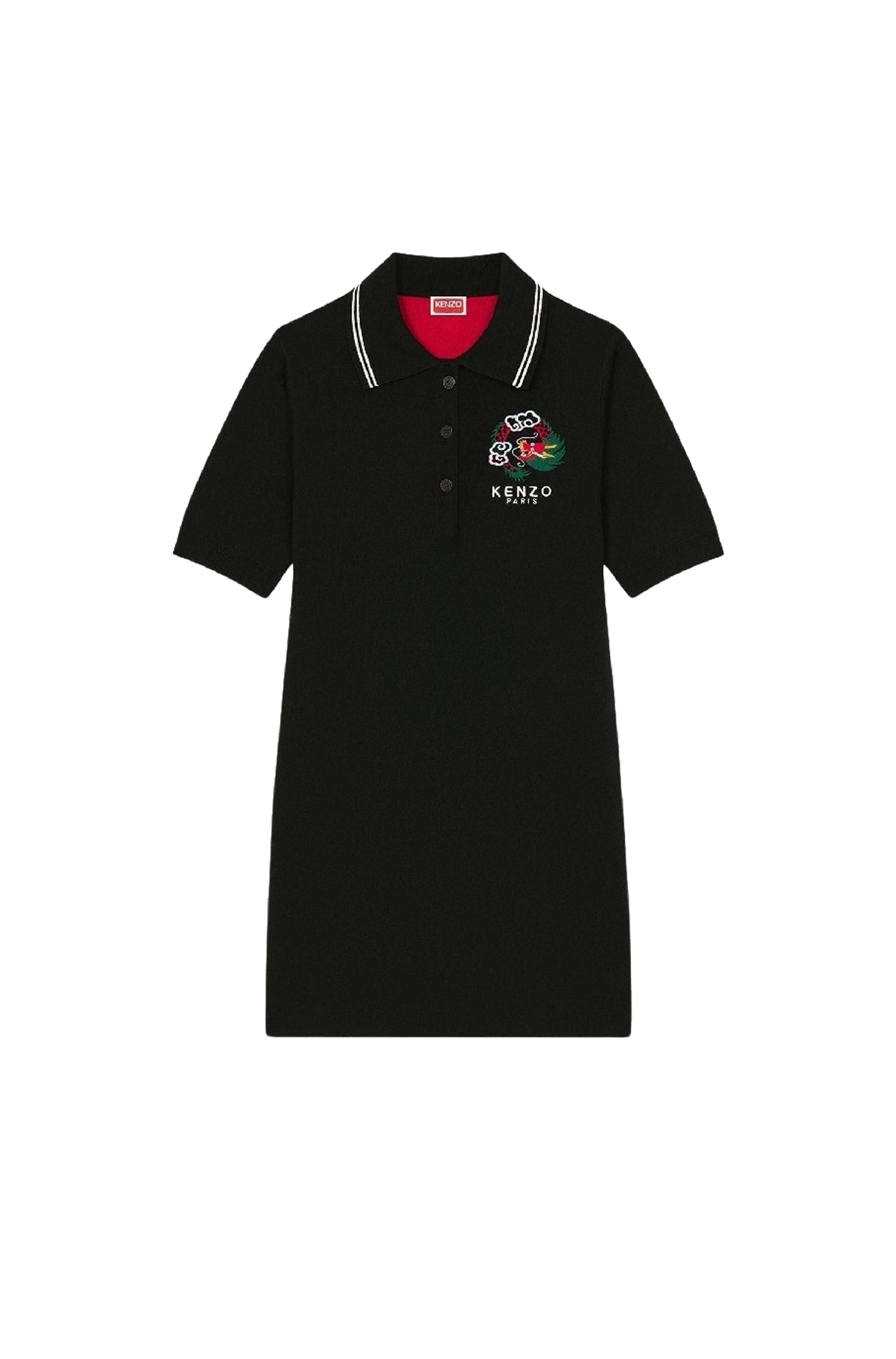 Robe polo brodée ‘Year of the Dragon’ en laine - Black