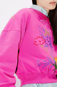 Drawn Flowers Cropped Sweat