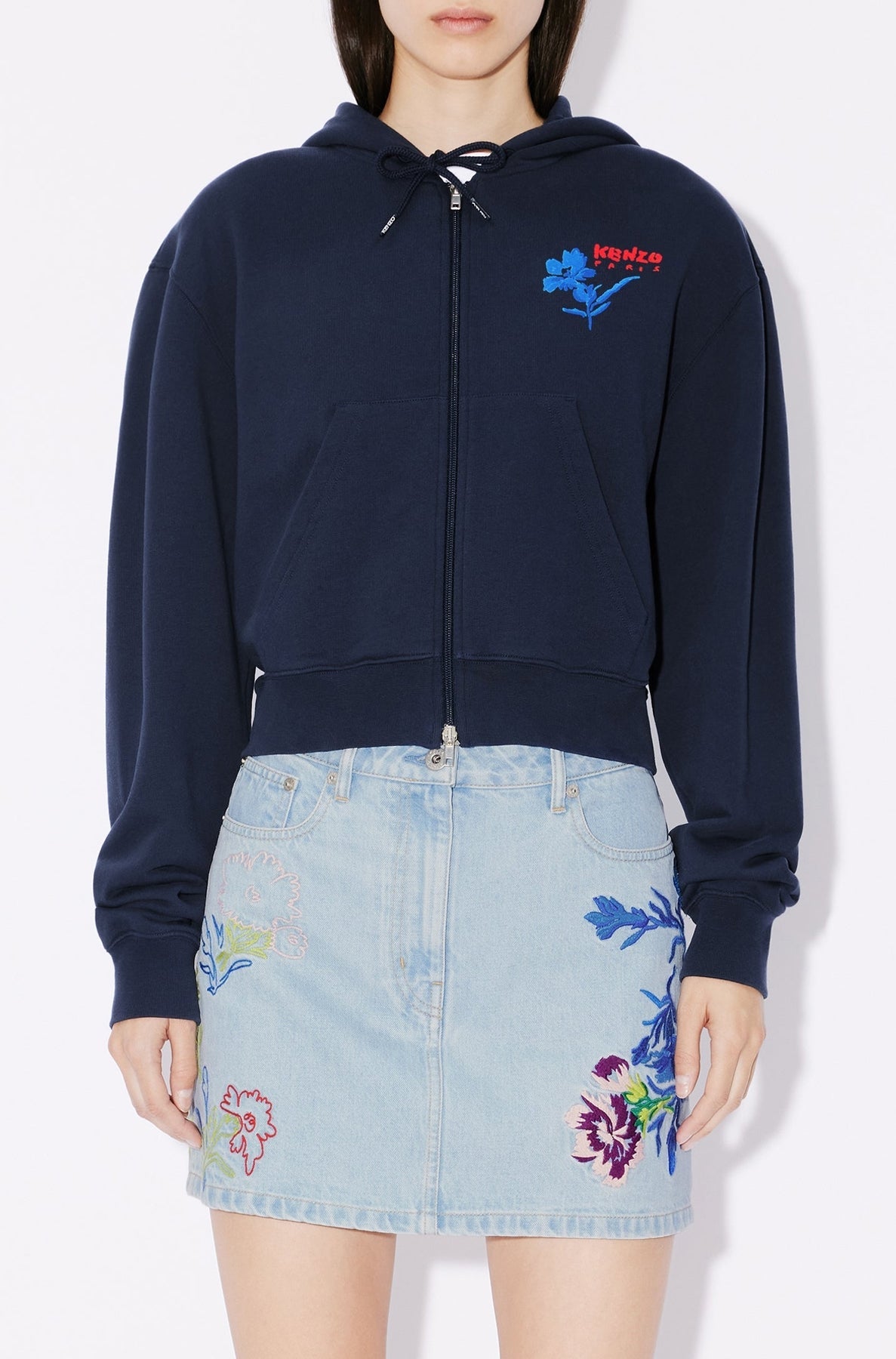 Drawn Flowers Zip-Up Hoodie