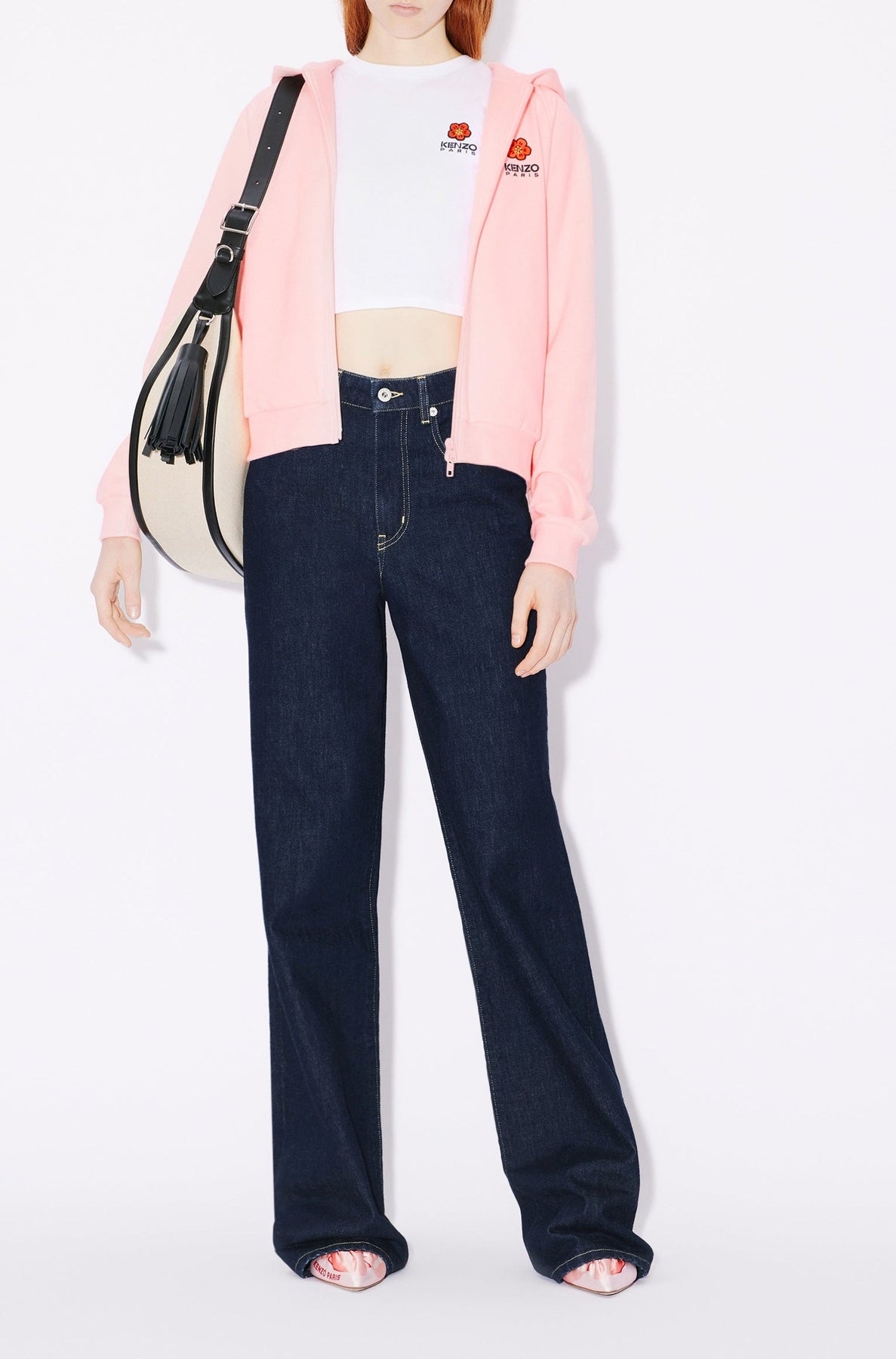 Boke Flower embroidered zip-up hoodie - Faded Pink