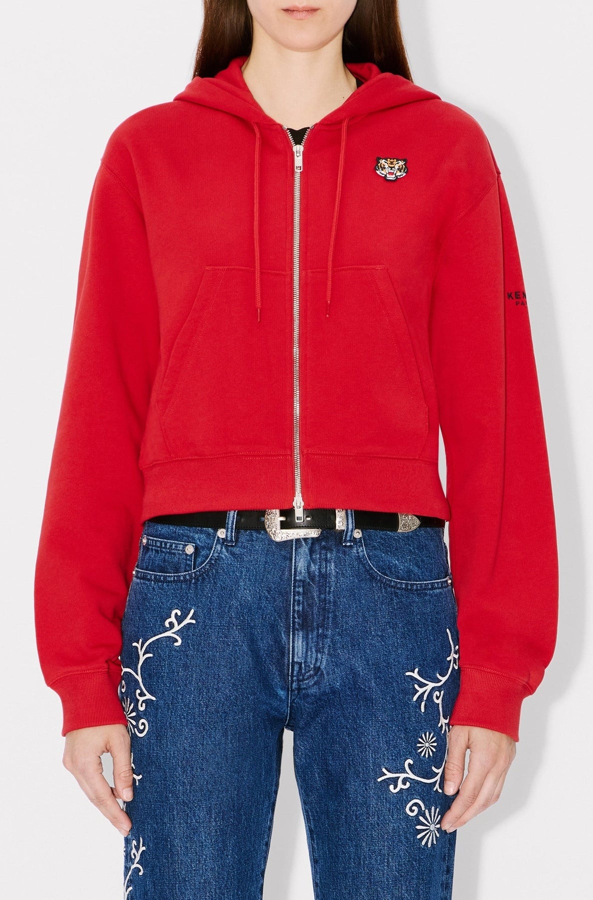 Sweatshirt à capuche zippé brodé Lucky Tiger - Cherry