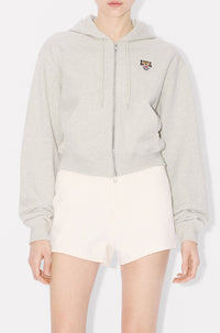 Lucky Tiger embroidered zip-up hoodie - Pale Grey