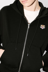 Sweatshirt à capuche zippé brodé Lucky Tiger - Black