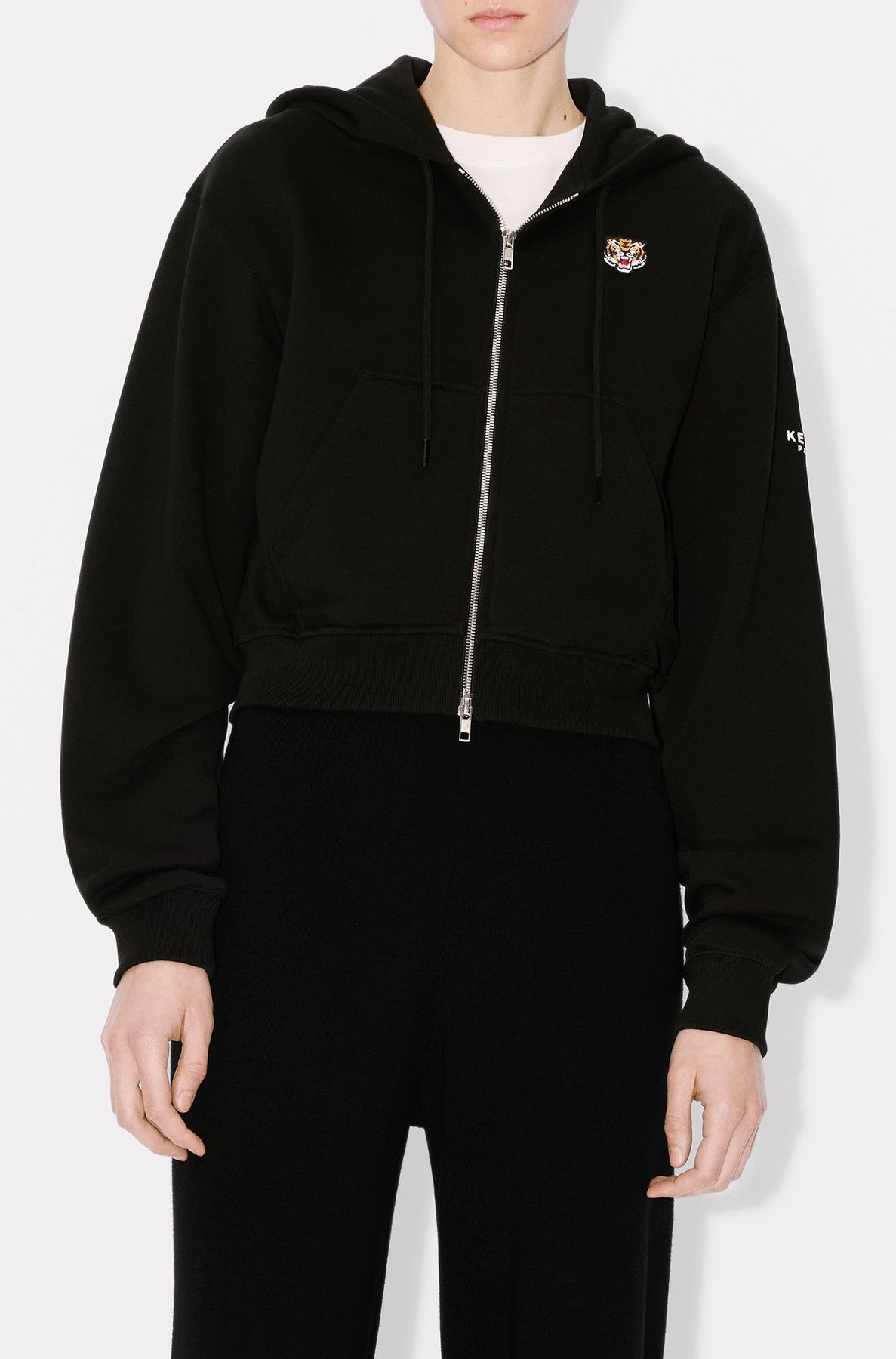 Sweatshirt à capuche zippé brodé Lucky Tiger - Black