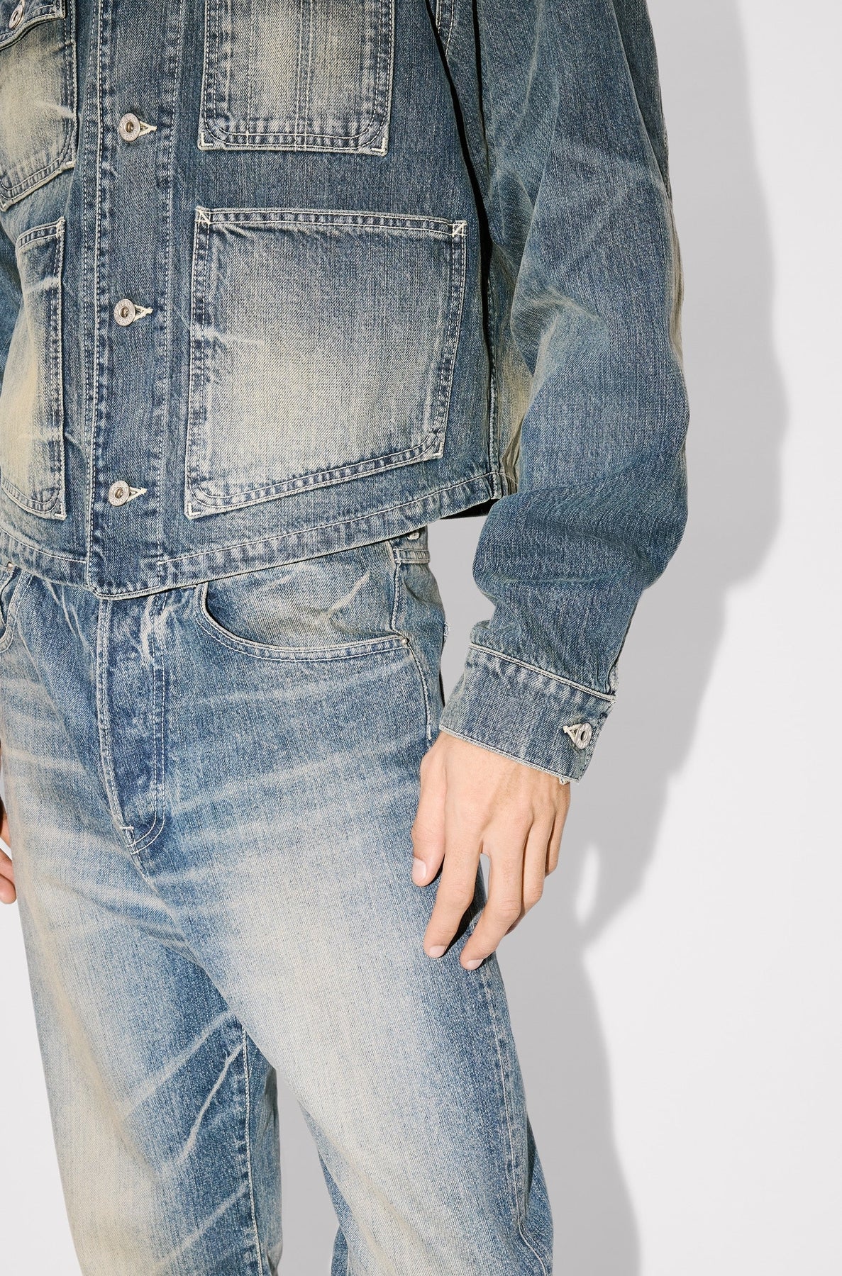 Kenzo Creations trucker jacket in Japanese denim - Stone Bl Dirty & Blue Denim