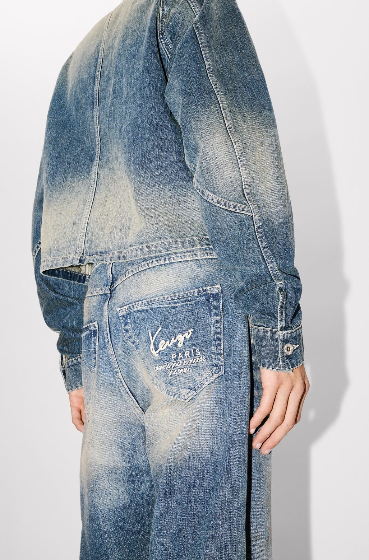 Kenzo Creations trucker jacket in Japanese denim - Stone Bl Dirty & Blue Denim