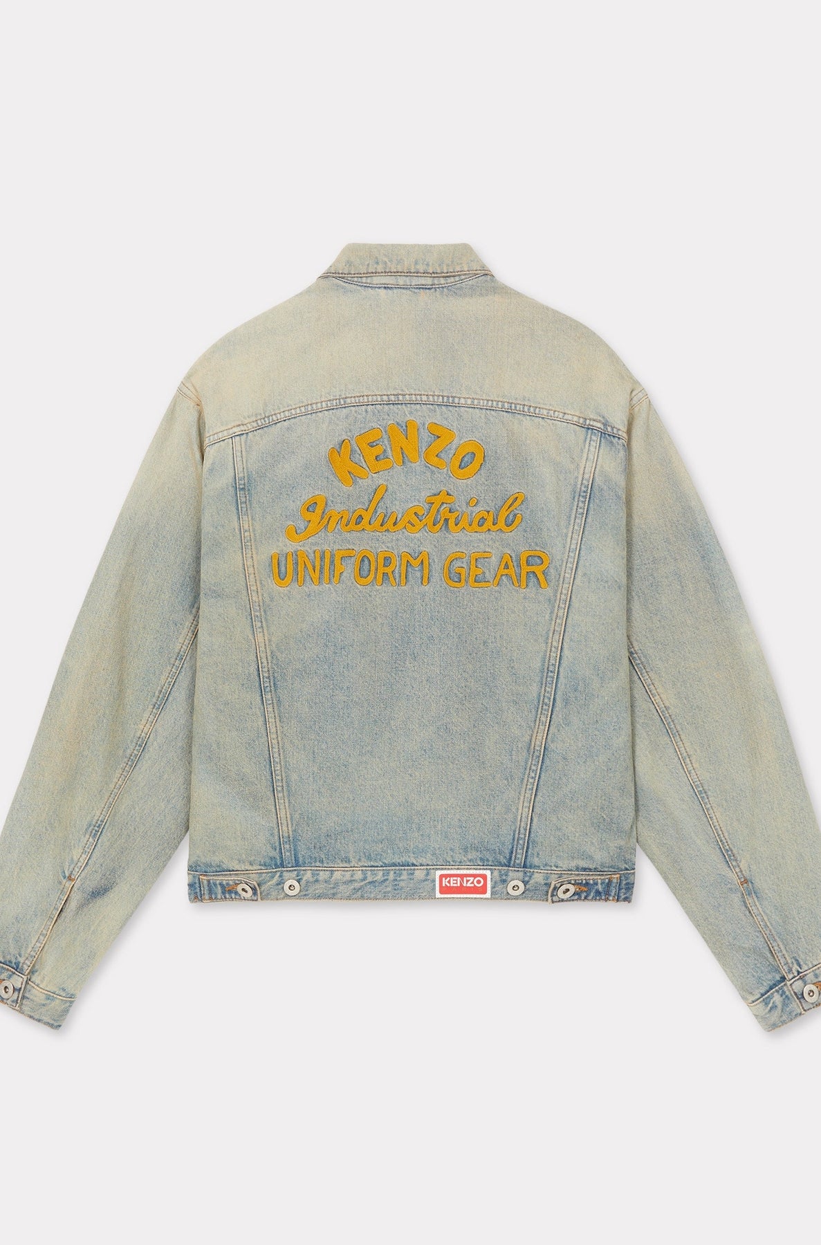 Kenzo Drawn Varsity trucker jacket in Japanese denim - Stone Bl Dirty & Blue Denim