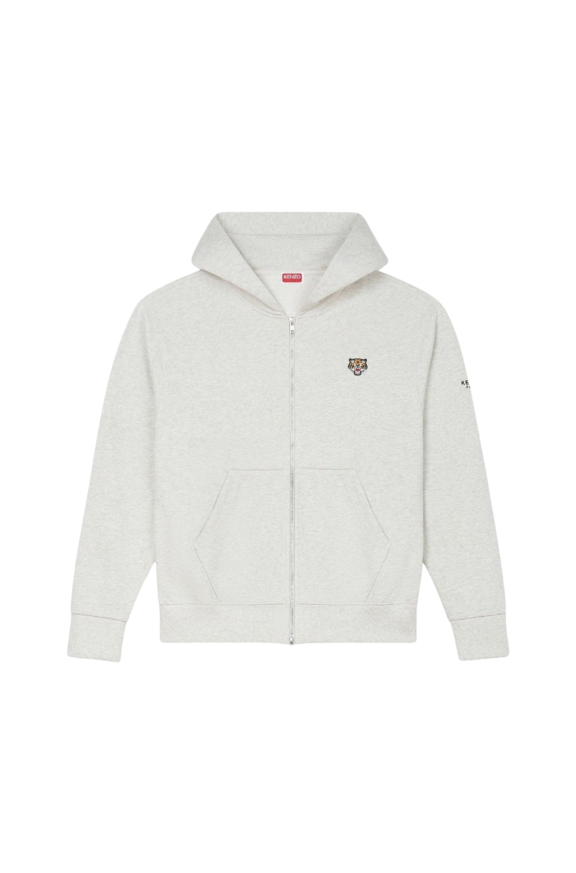 Sweatshirt à capuche zippé brodé Lucky Tiger - Pale Grey