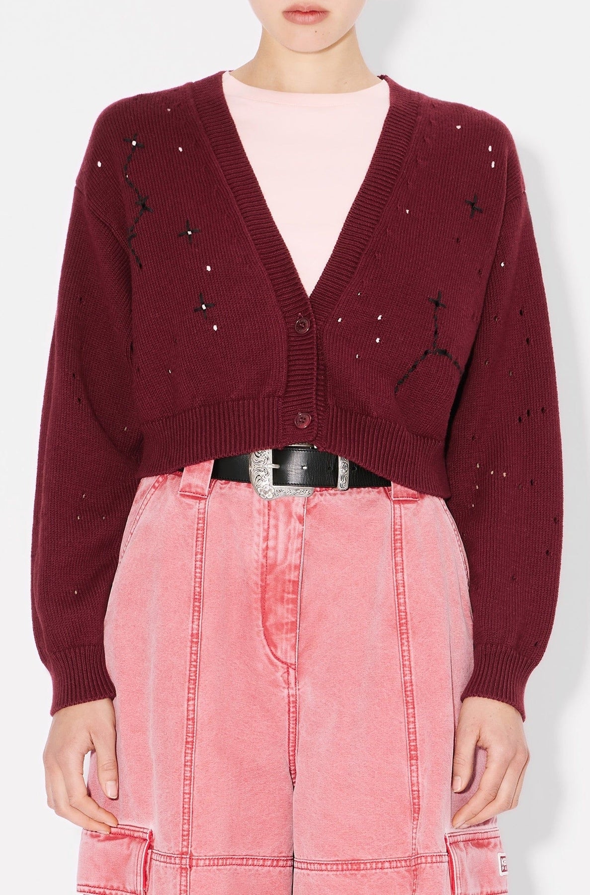 Kenzo Constellation embroidered cropped cardigan - Bordeaux