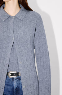 Robe cardigan long côtelé brodé en laine - Middle Grey