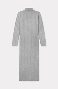 Robe cardigan long côtelé brodé en laine - Middle Grey