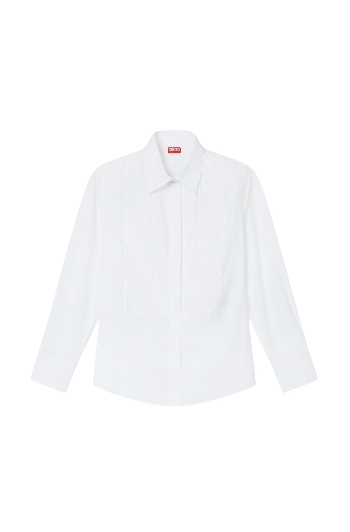 Slim-fit shirt with fine stripe bib - White