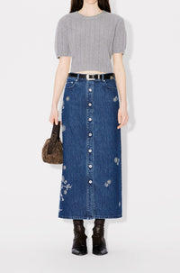 Jupe longue brodée Kenzo Marguerite - Medium Stone Blue Denim