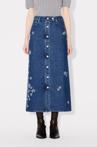 Jupe longue brodée Kenzo Marguerite - Medium Stone Blue Denim