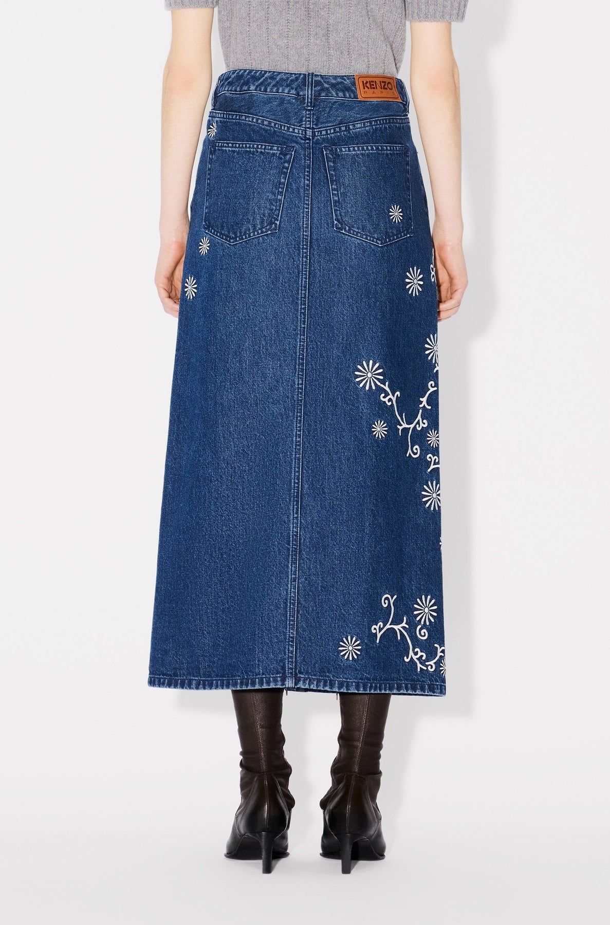 Jupe longue brodée Kenzo Marguerite - Medium Stone Blue Denim