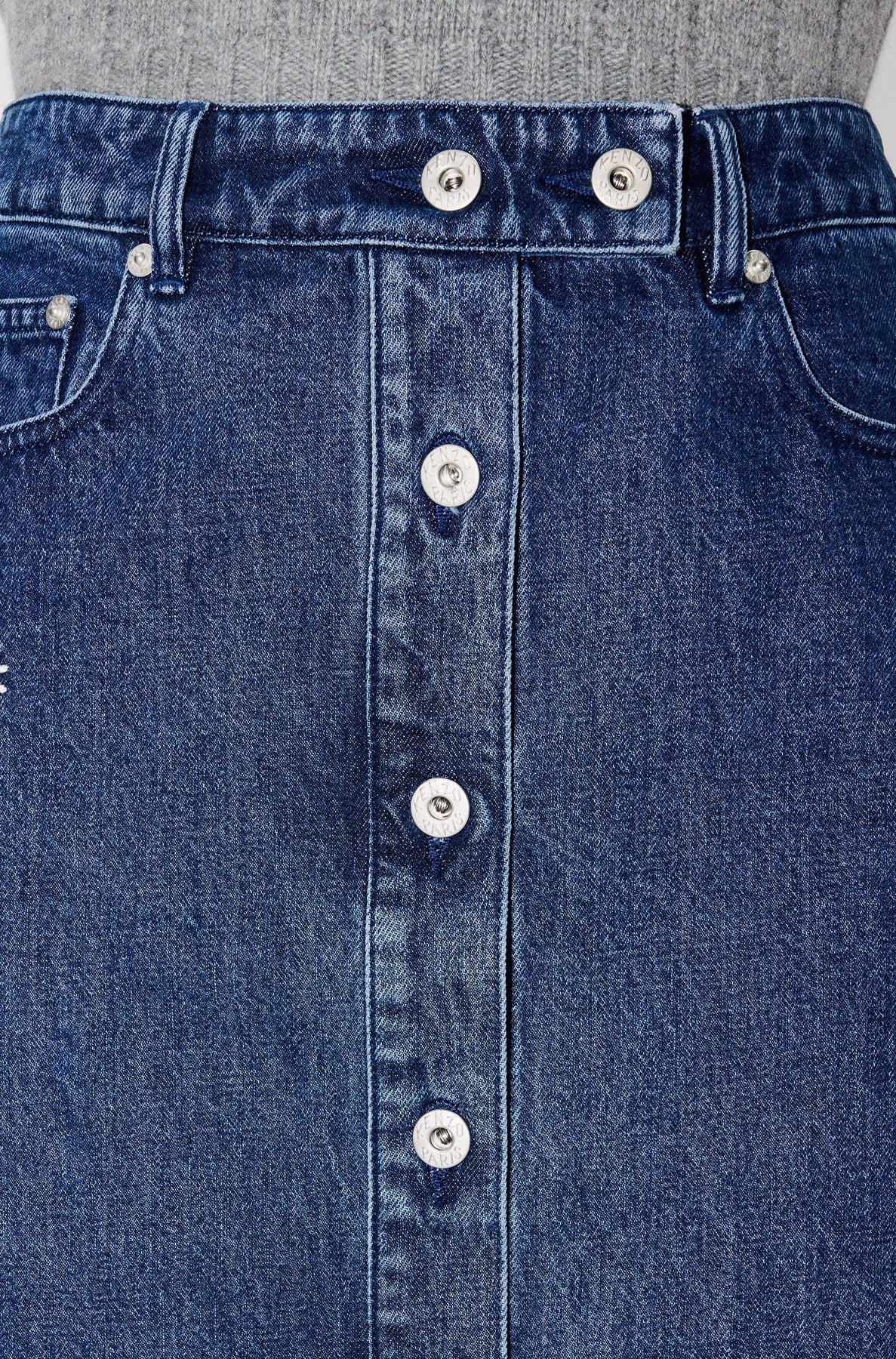 Jupe longue brodée Kenzo Marguerite - Medium Stone Blue Denim