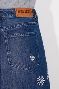 Jupe longue brodée Kenzo Marguerite - Medium Stone Blue Denim