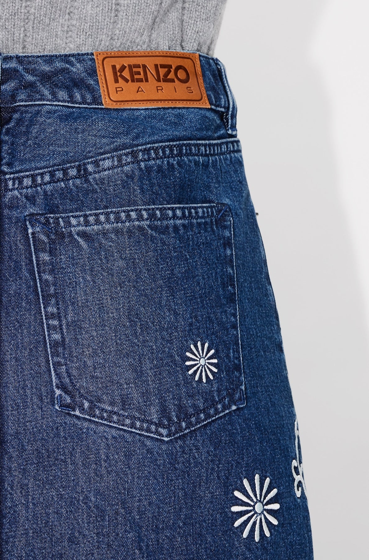 Jupe longue brodée Kenzo Marguerite - Medium Stone Blue Denim