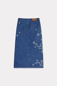 Jupe longue brodée Kenzo Marguerite - Medium Stone Blue Denim