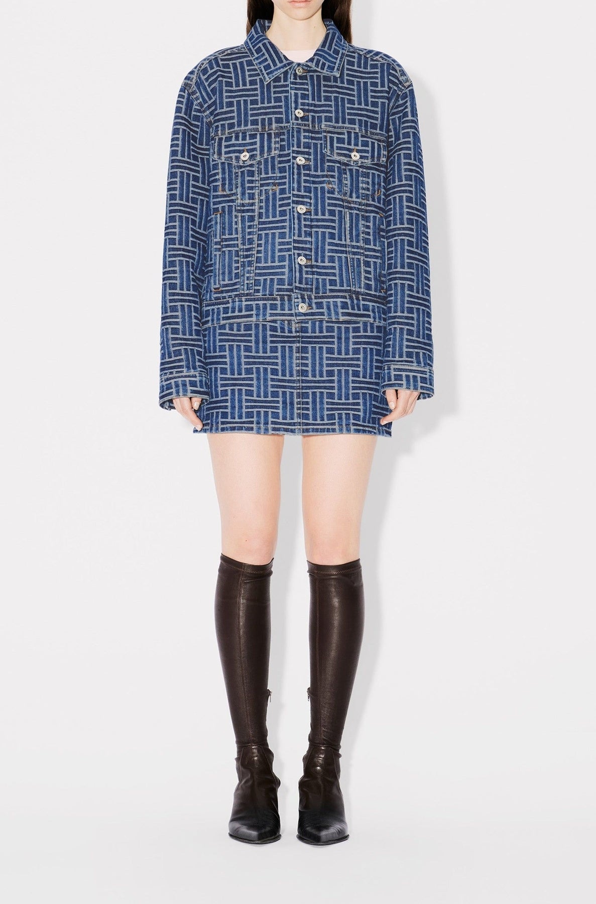 Kenzo Weave Mini Skirt - Medium Stone Blue Denim
