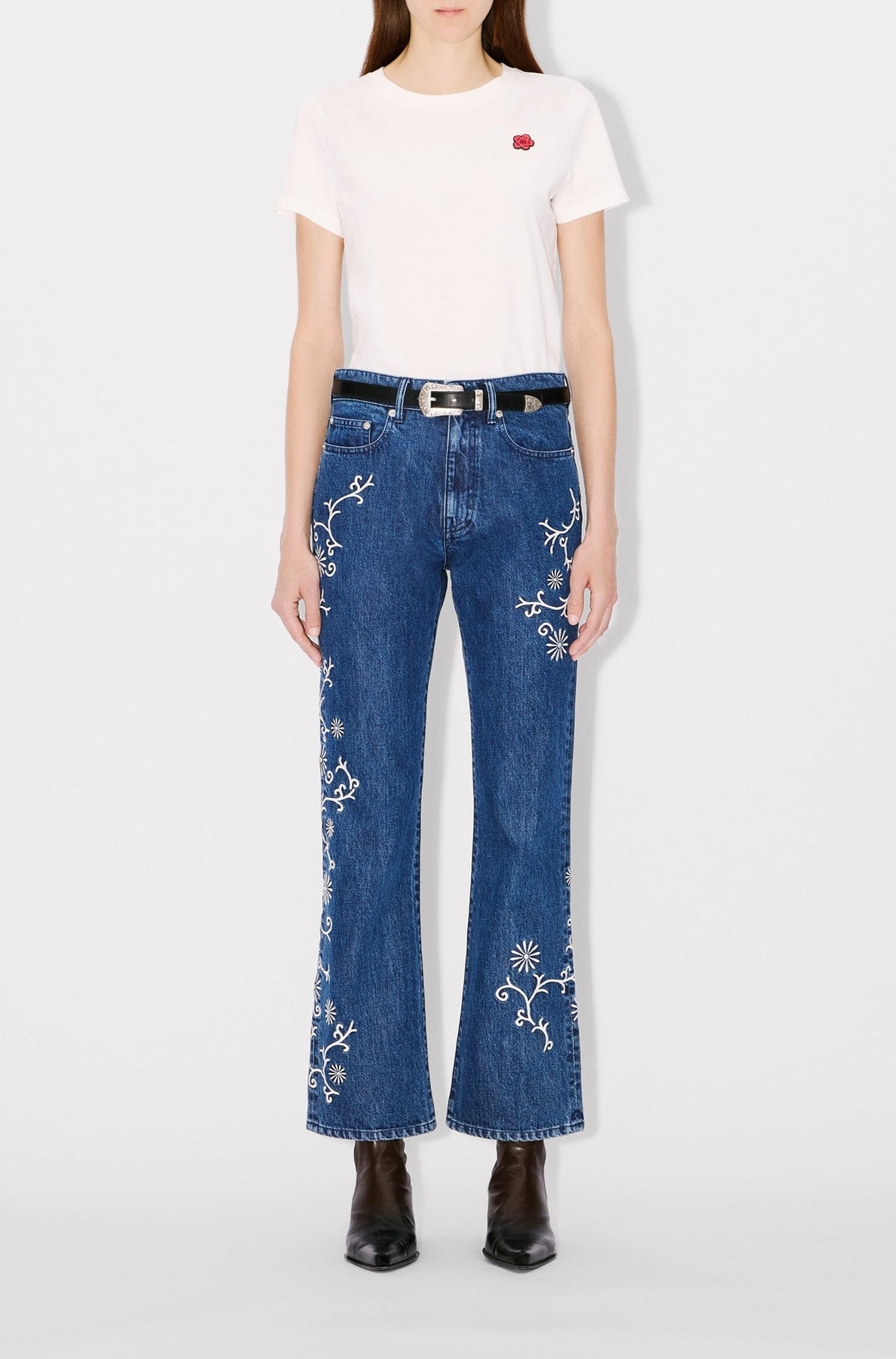 Jean Bara court brodé Kenzo Marguerite - Medium Stone Blue Denim