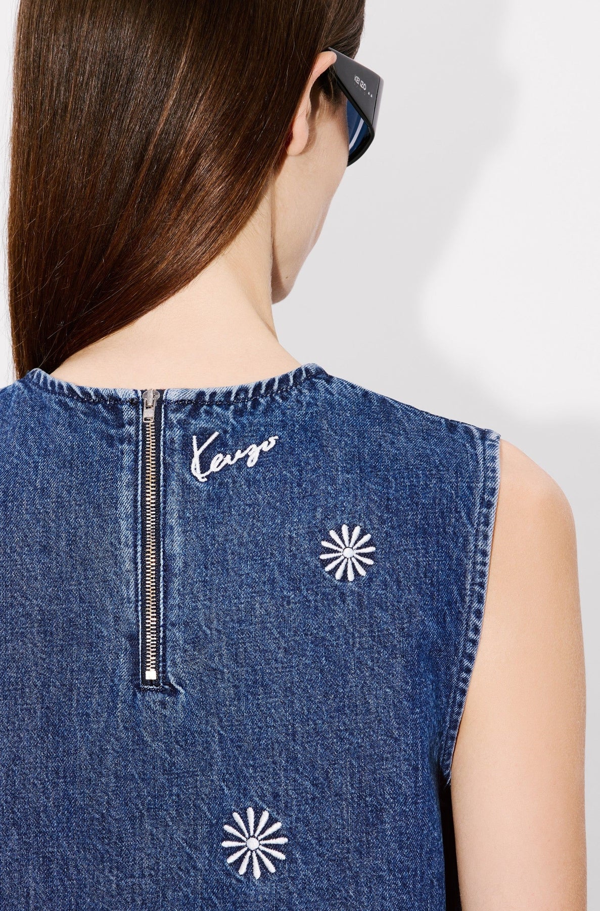 Robe courte brodée Kenzo Marguerite - Medium Stone Blue Denim