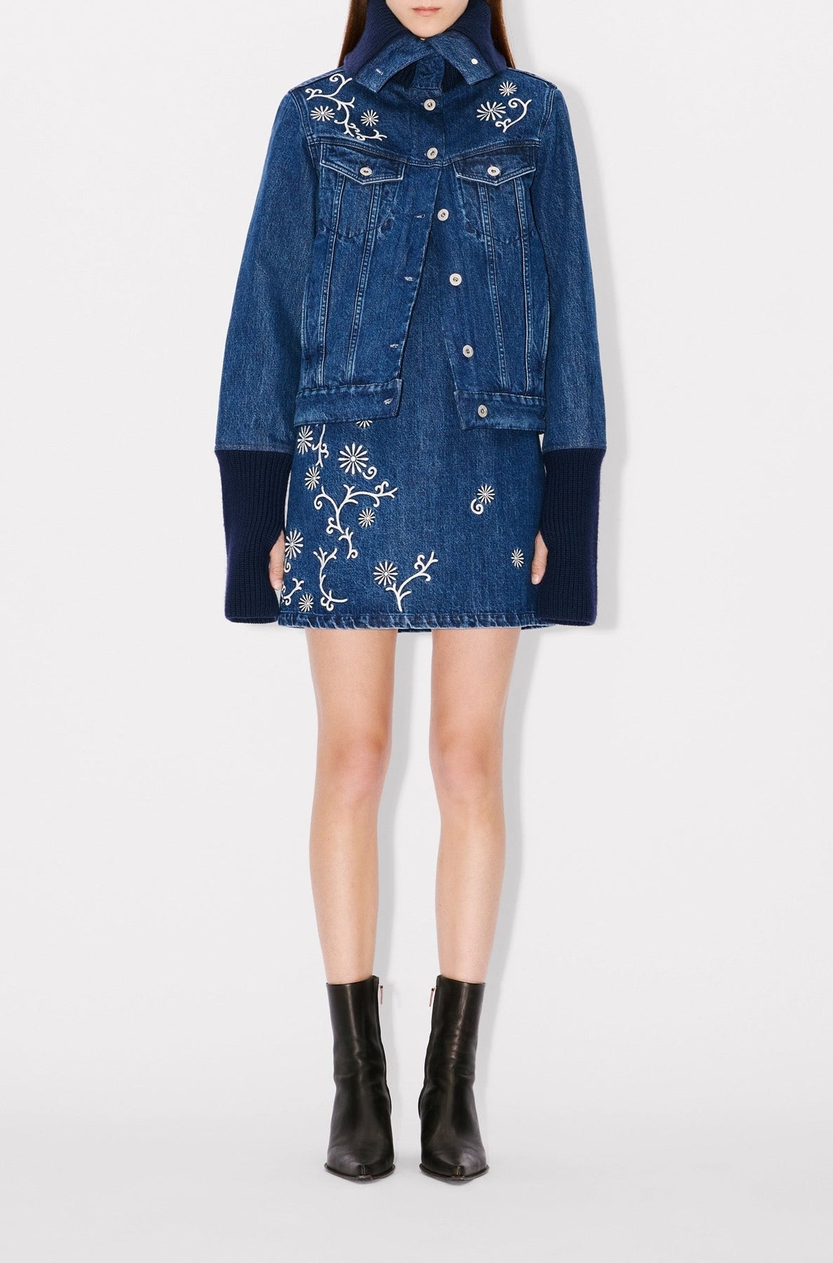 Kenzo Marguerite ribbed trucker jacket - Medium Stone Blue Denim