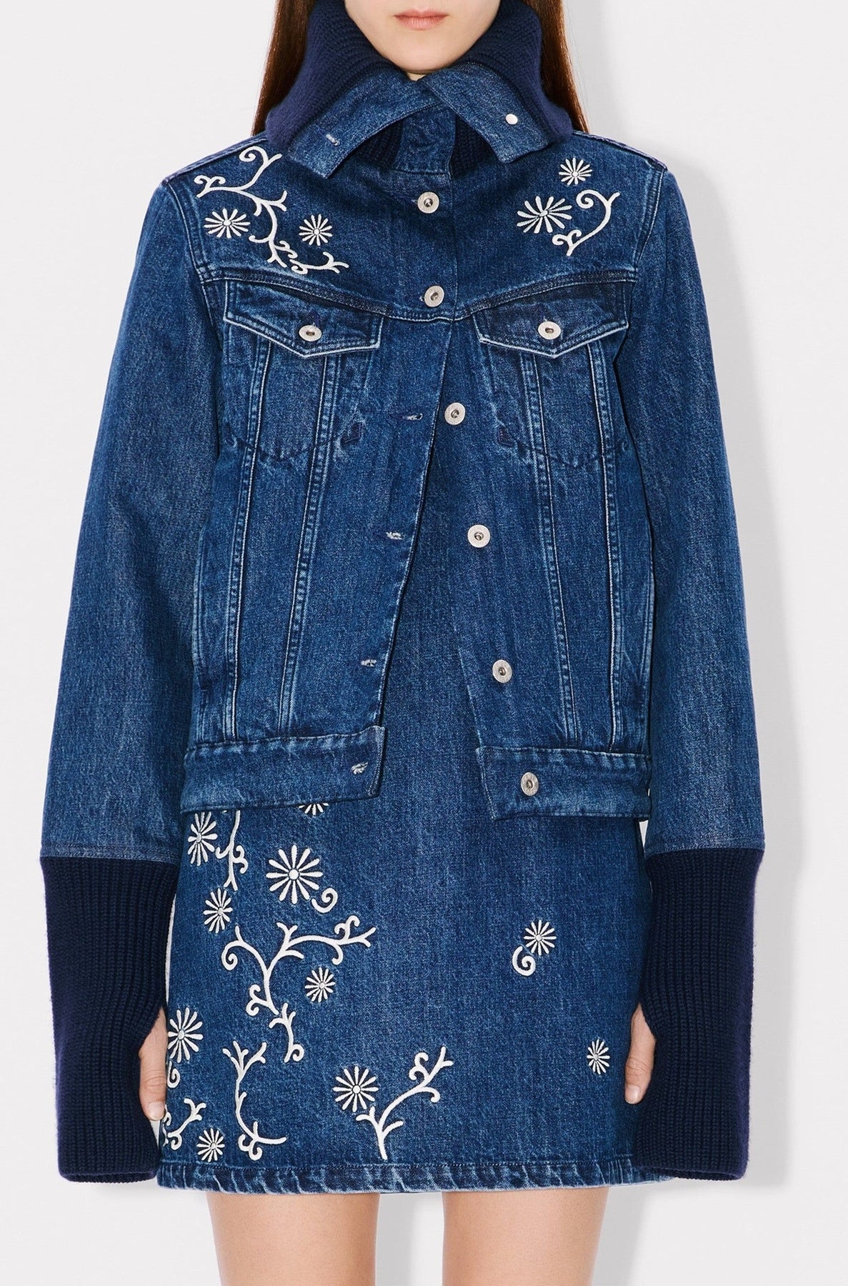 Kenzo Marguerite ribbed trucker jacket - Medium Stone Blue Denim