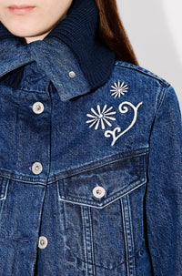 Kenzo Marguerite ribbed trucker jacket - Medium Stone Blue Denim