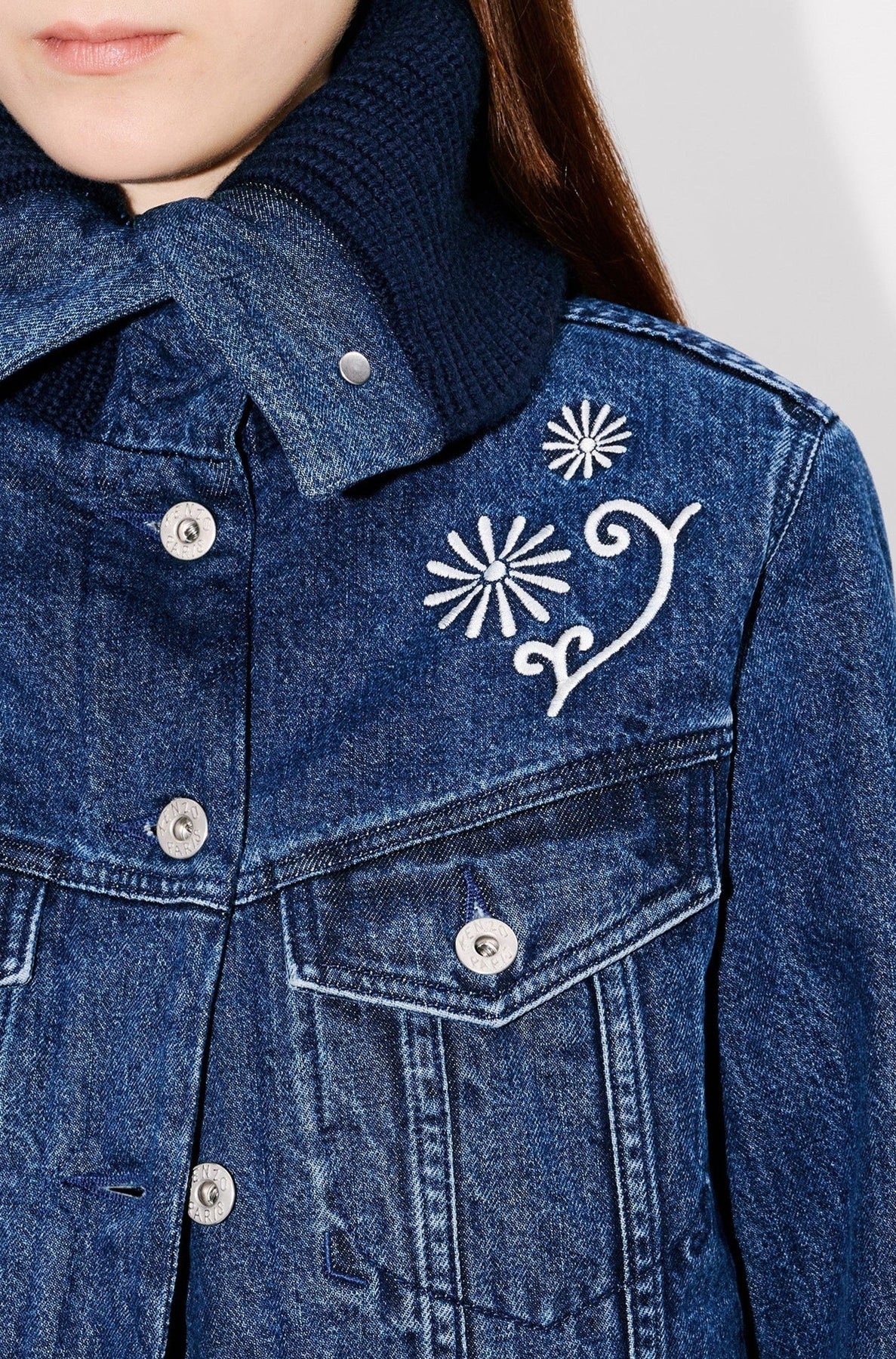 Kenzo Marguerite ribbed trucker jacket - Medium Stone Blue Denim