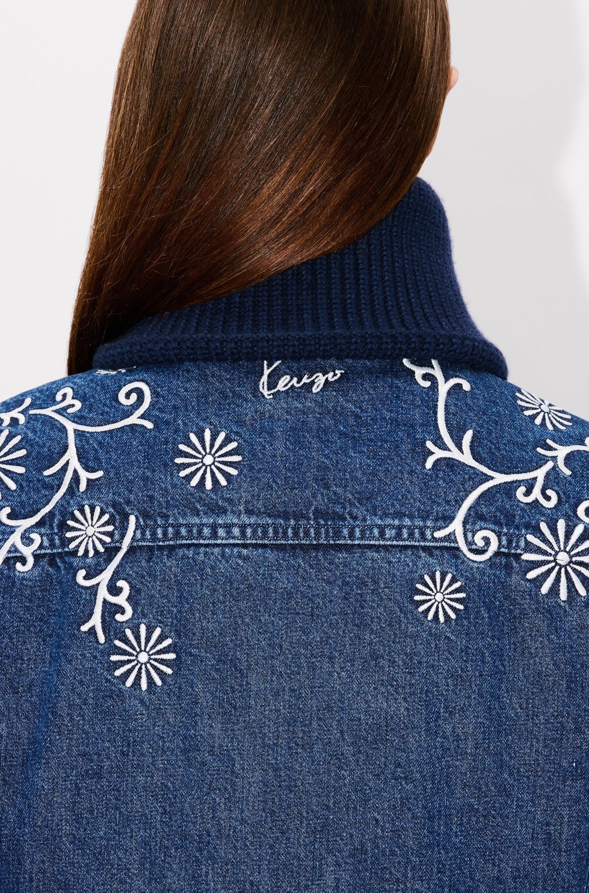 Kenzo Marguerite ribbed trucker jacket - Medium Stone Blue Denim