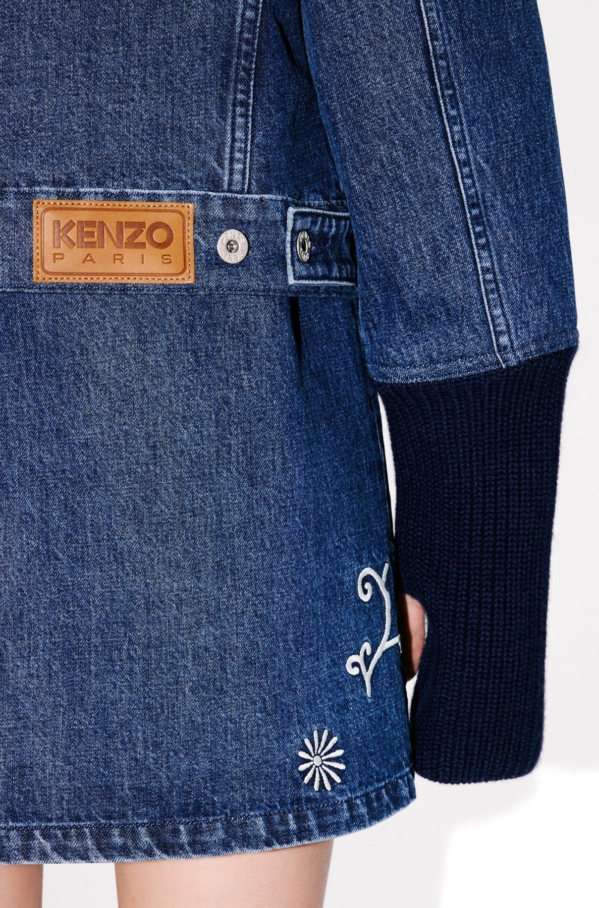 Kenzo Marguerite ribbed trucker jacket - Medium Stone Blue Denim