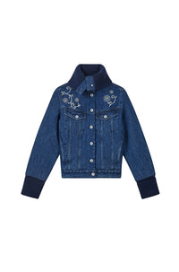 Kenzo Marguerite ribbed trucker jacket - Medium Stone Blue Denim