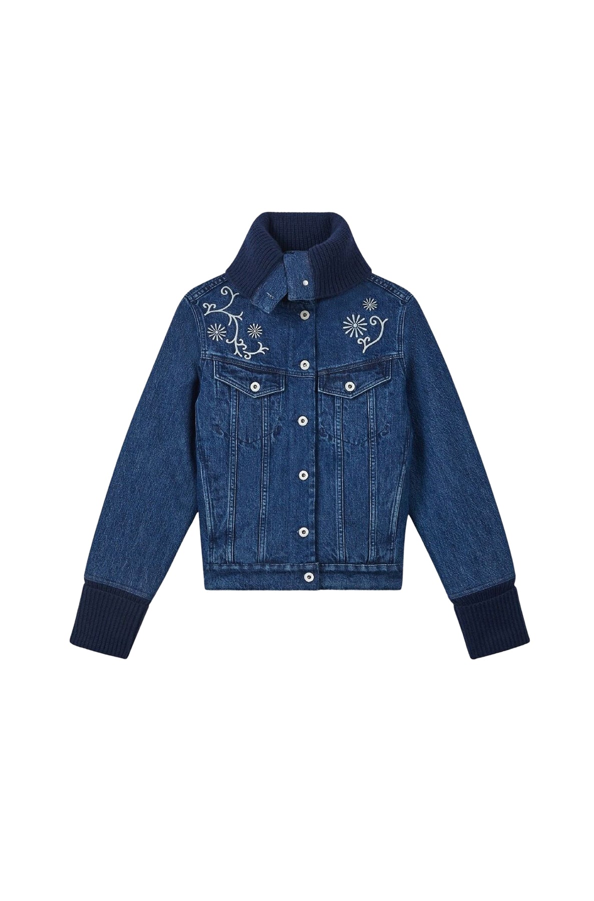 Kenzo Marguerite ribbed trucker jacket - Medium Stone Blue Denim