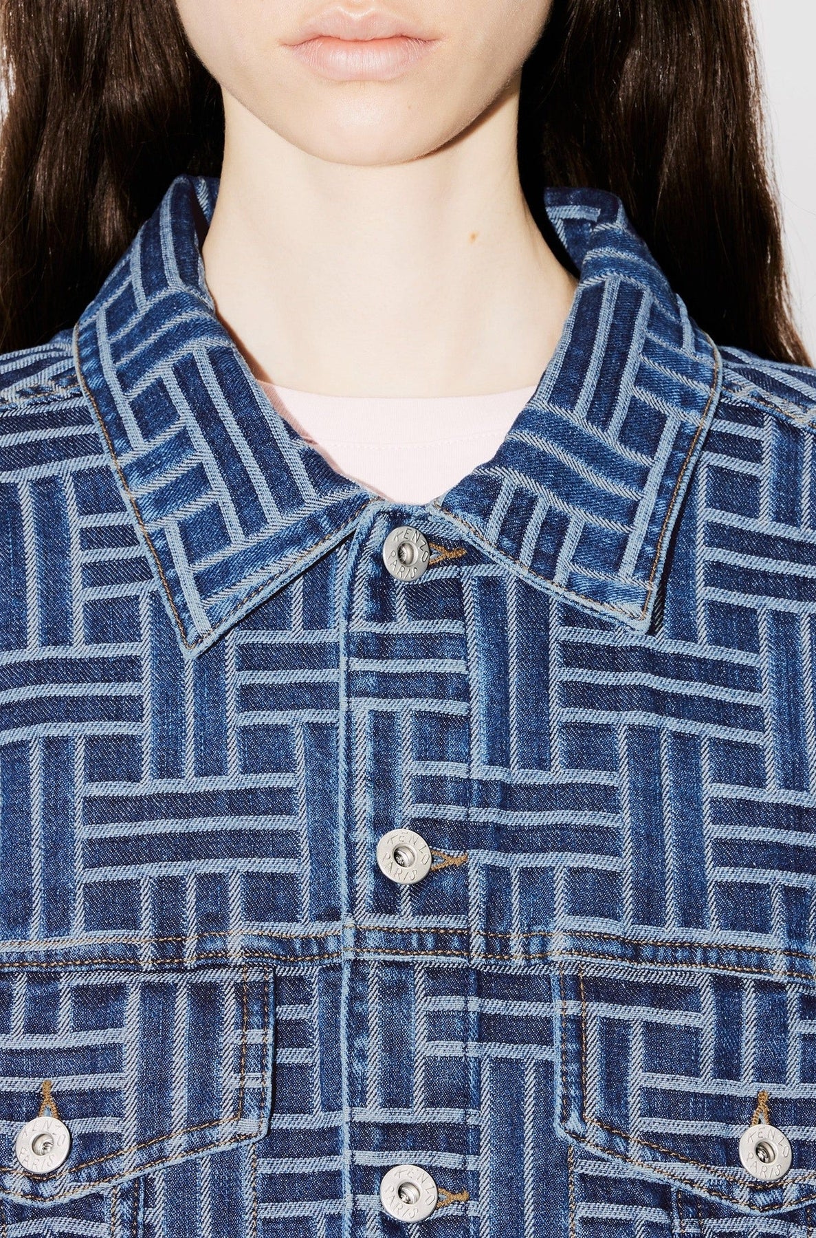 Kenzo Weave Trucker Jacket - Medium Stone Blue Denim