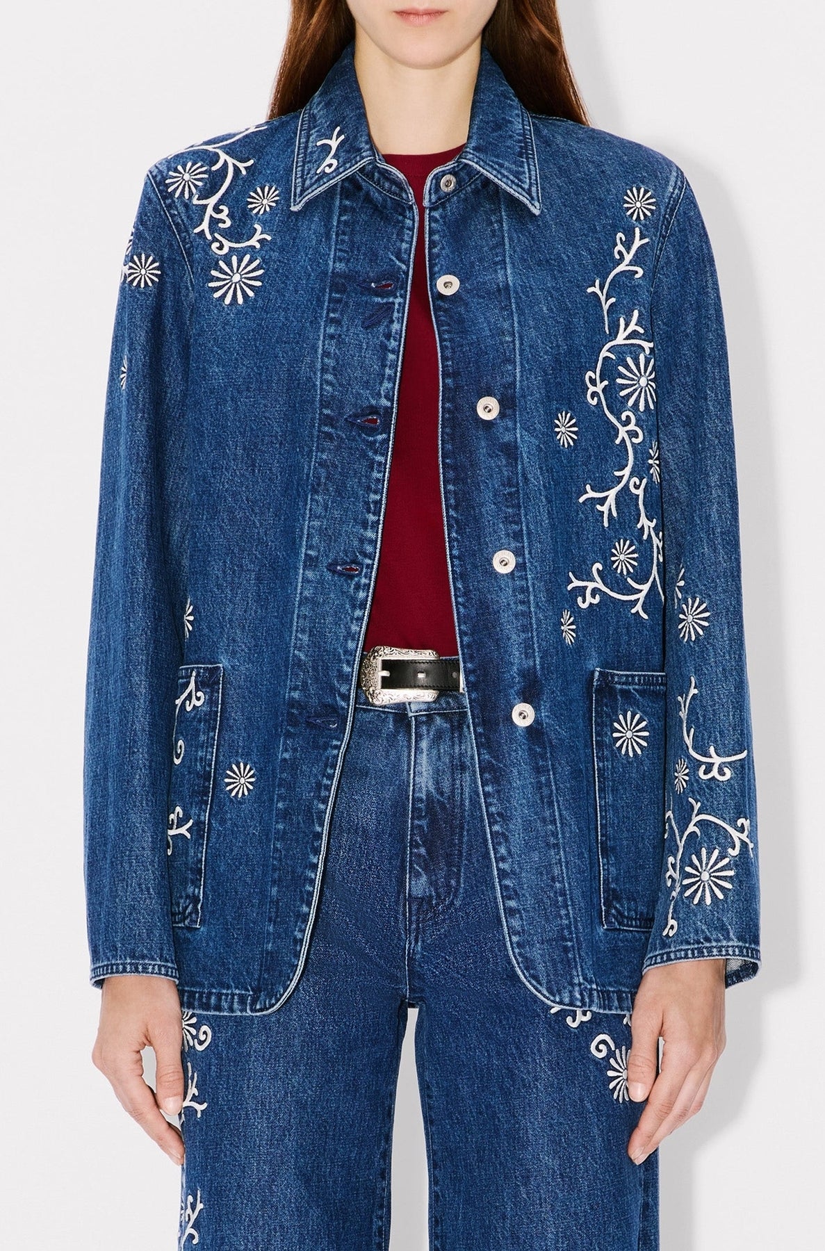 Kenzo Marguerite embroidered workwear jacket - Medium Stone Blue Denim