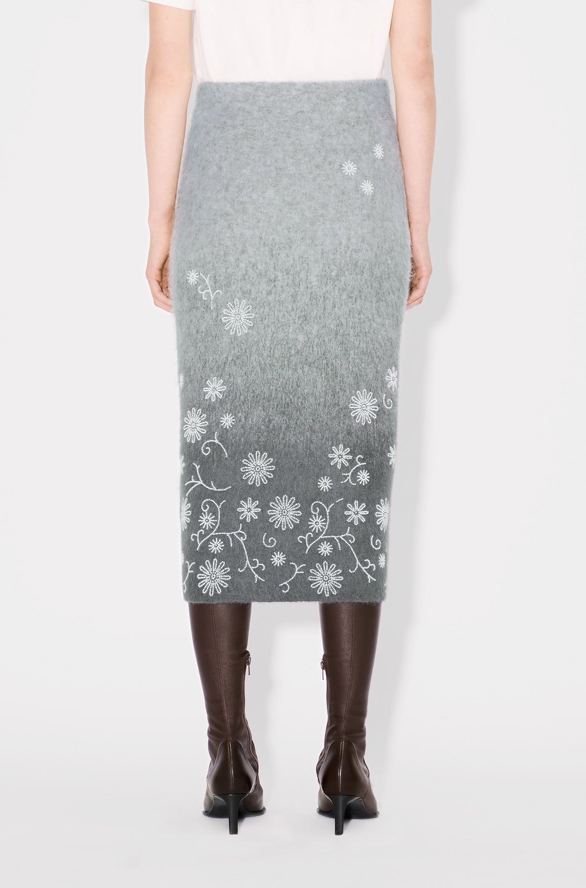 Kenzo Marguerite embroidered skirt in wool - Stone Grey