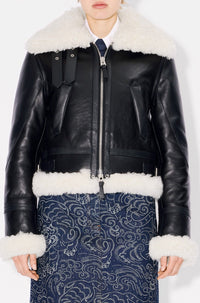 Shearling collar aviator jacket in wool - Black