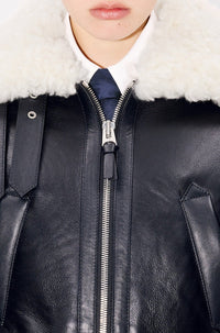 Shearling collar aviator jacket in wool - Black