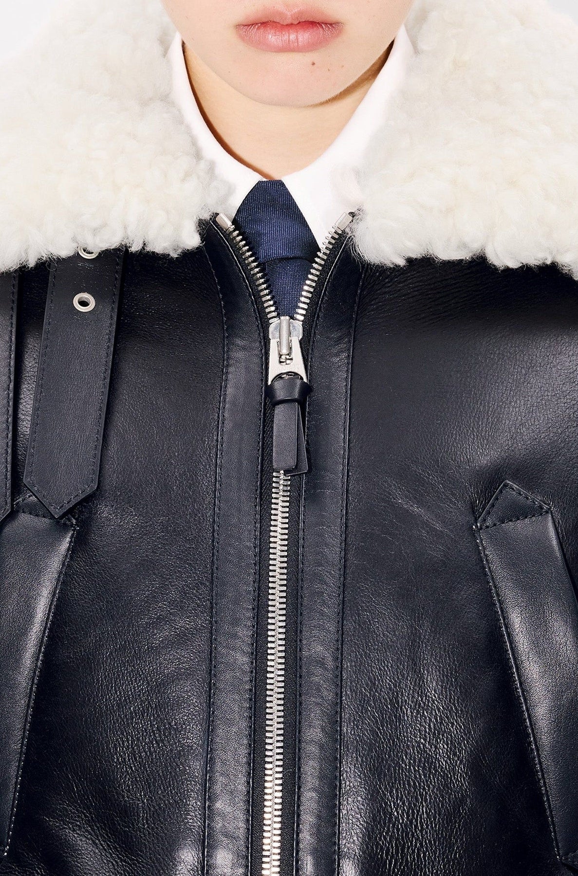 Shearling collar aviator jacket in wool - Black