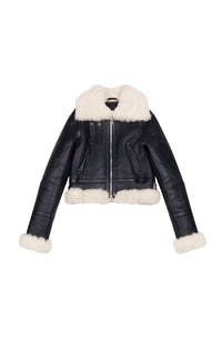 Shearling collar aviator jacket in wool - Black