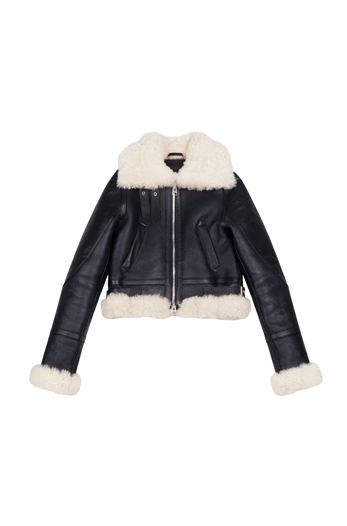 Shearling collar aviator jacket in wool - Black