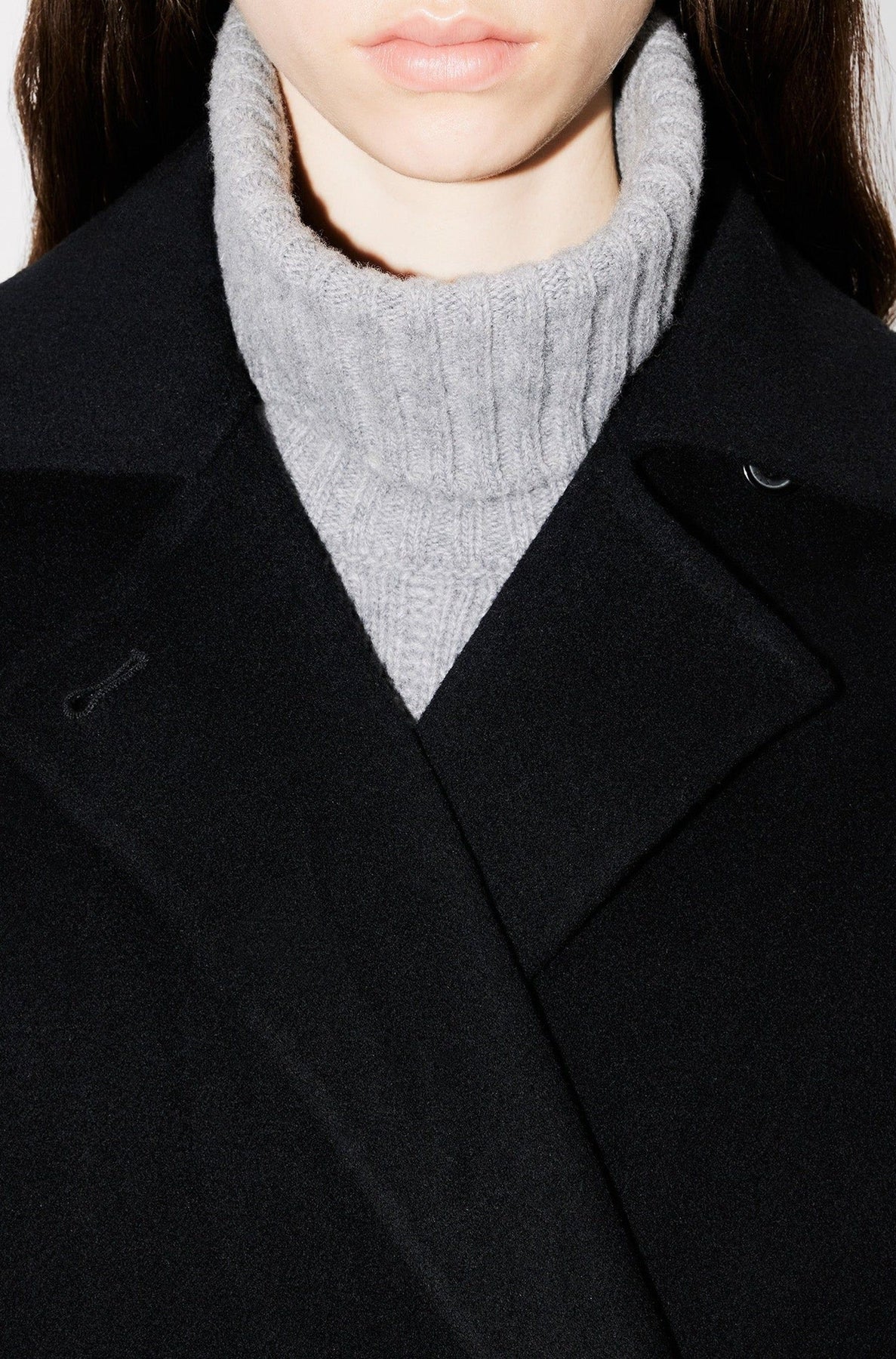 Belted long coat with kimono sleeves in wool - Black