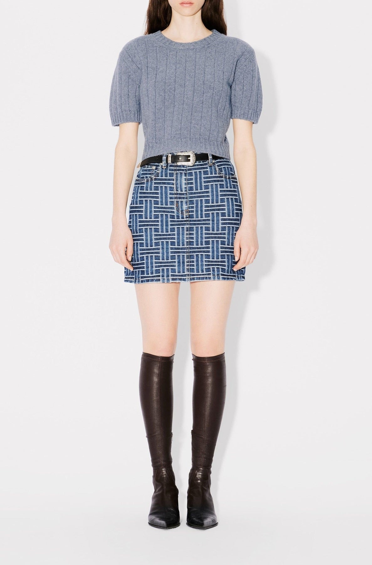 Wool embroidered ribbed jumper - Middle Grey