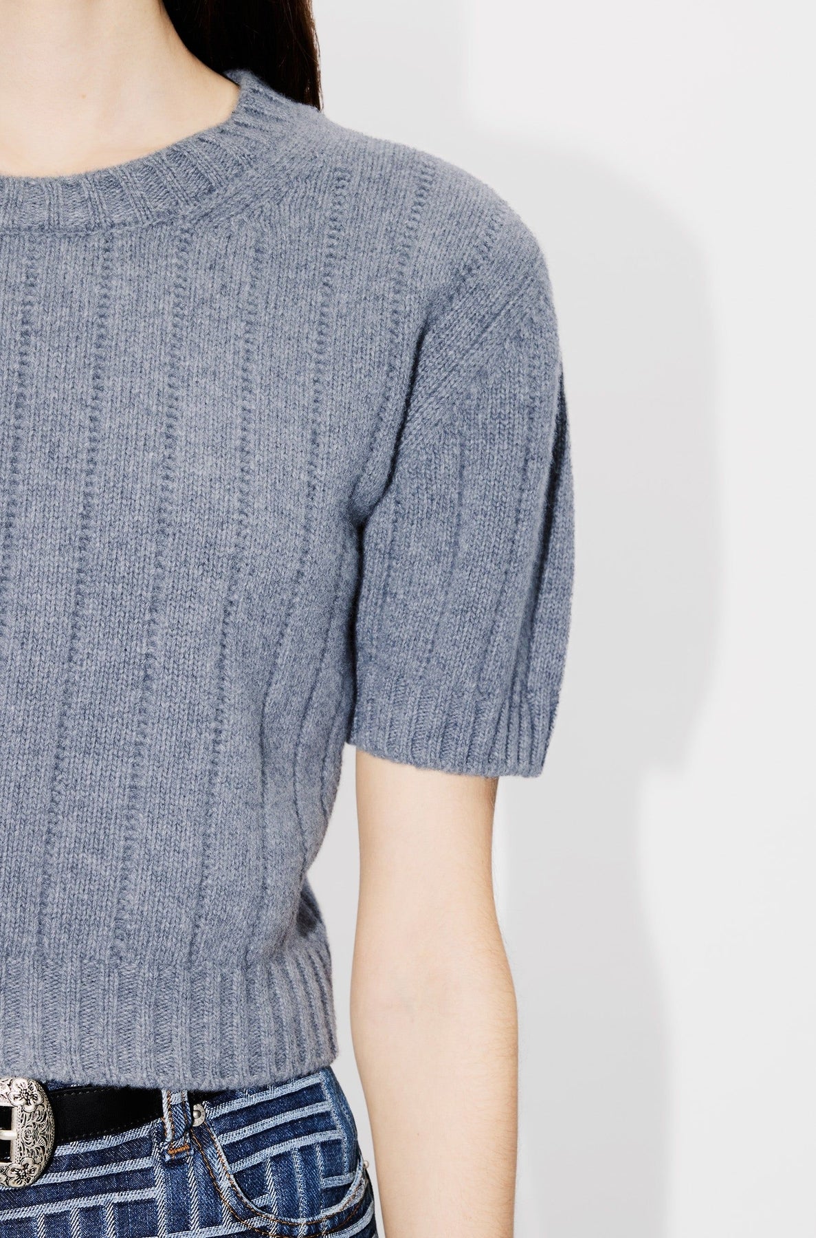 Wool embroidered ribbed jumper - Middle Grey