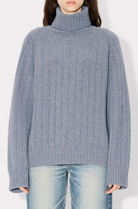 Ribbed and embroidered oversized jumper in wool - Middle Grey