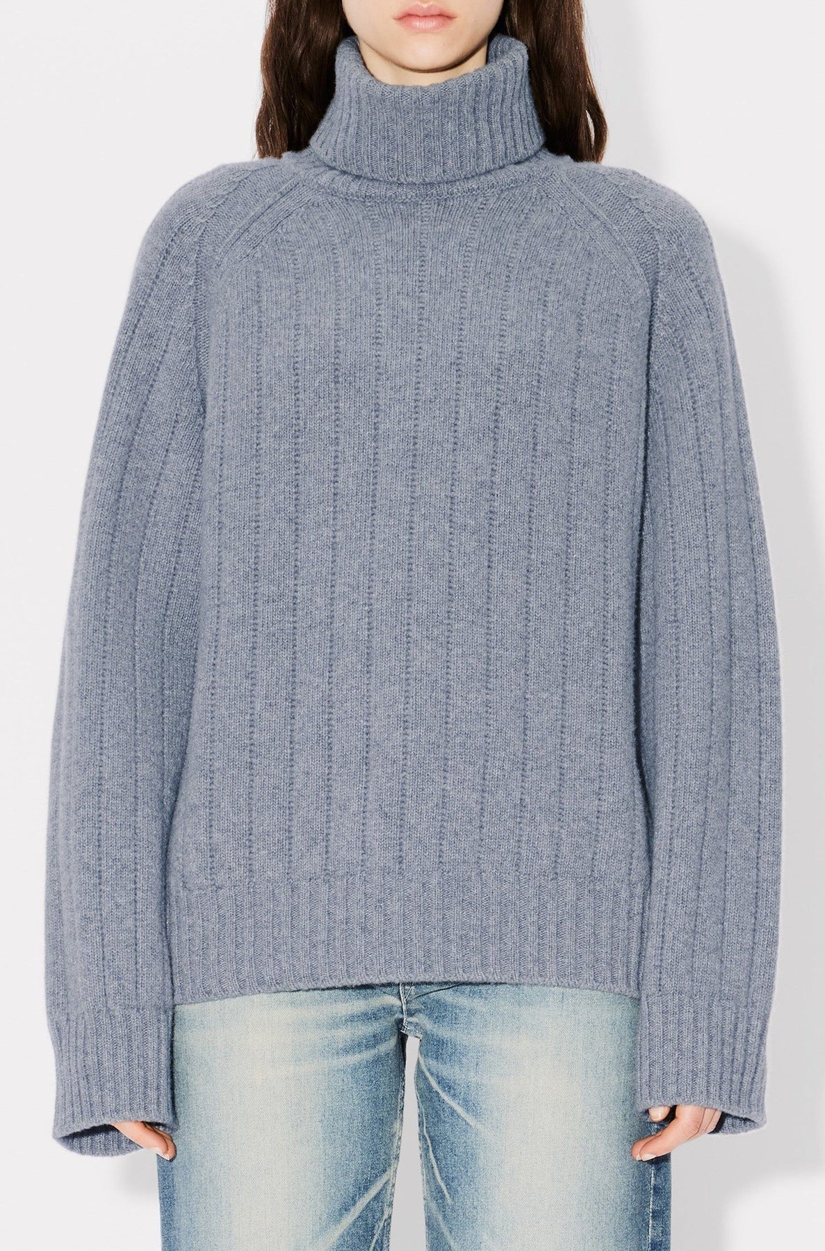 Ribbed and embroidered oversized jumper in wool - Middle Grey