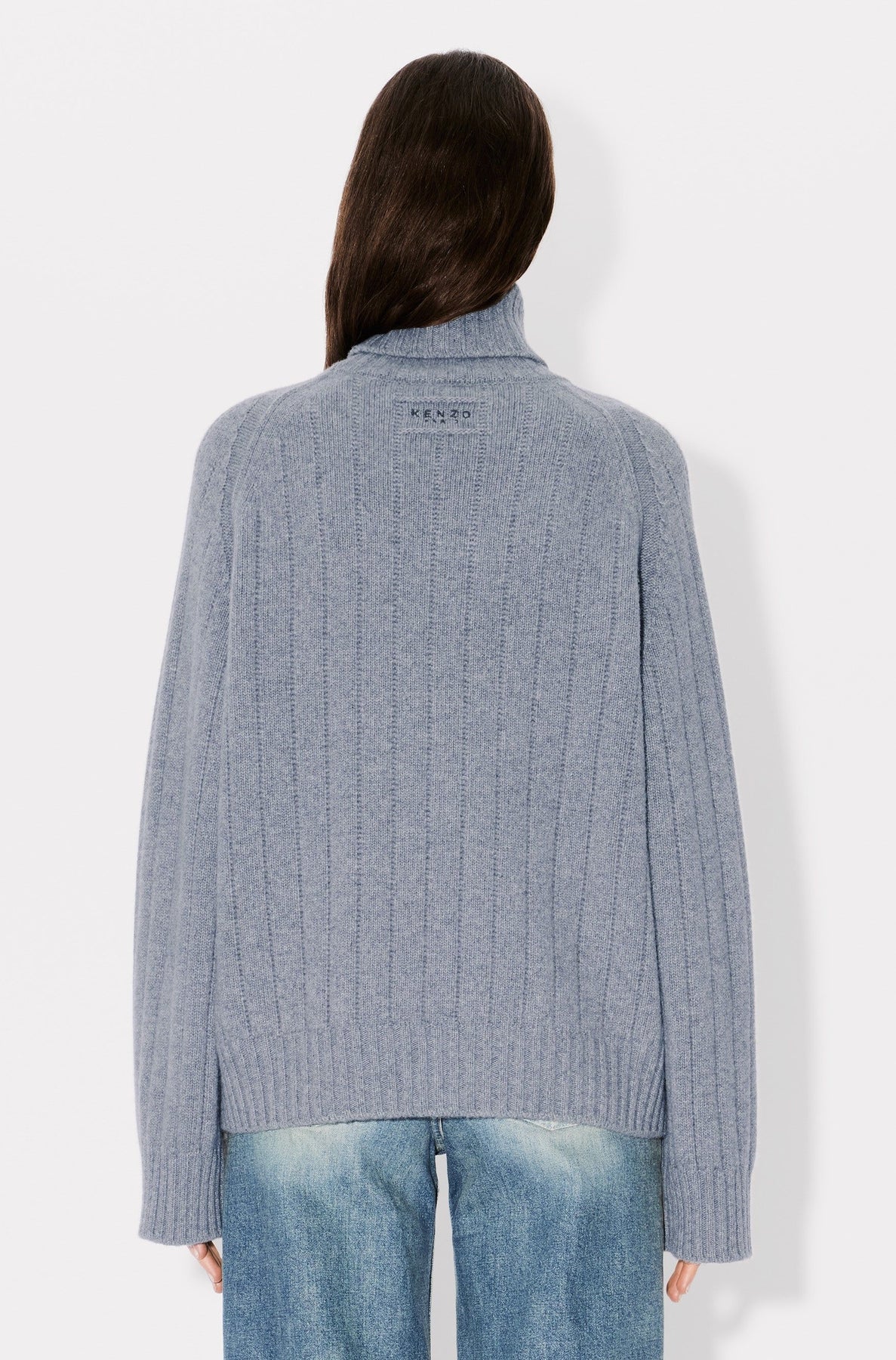 Ribbed and embroidered oversized jumper in wool - Middle Grey