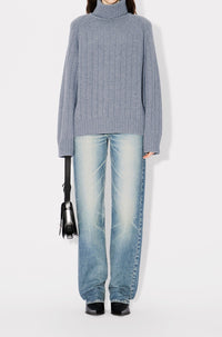 Ribbed and embroidered oversized jumper in wool - Middle Grey