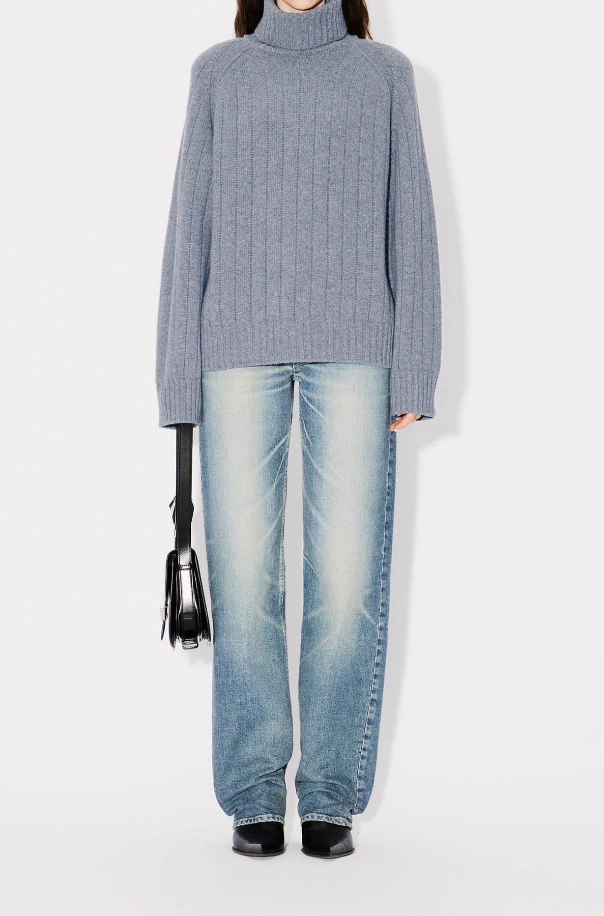 Ribbed and embroidered oversized jumper in wool - Middle Grey